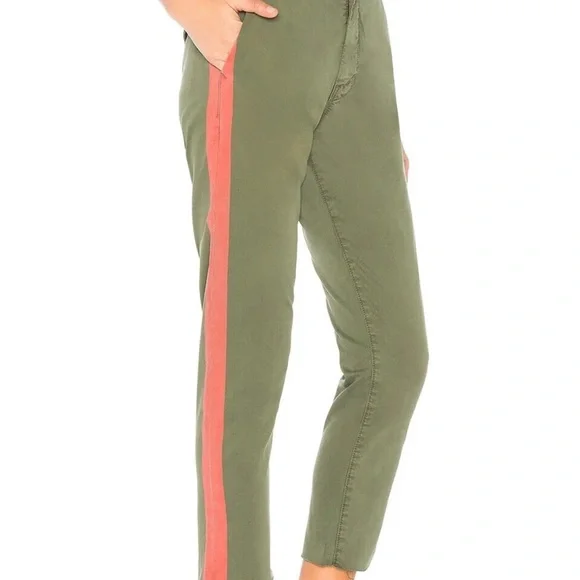 MOTHER Shaker Prep Fray Olive Green Pants with Red Accent Size 27 - Picture 1 of 10